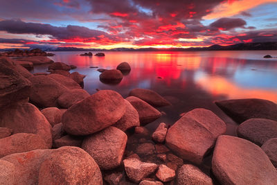 Scenic view of sea against sky at sunset