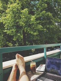 Low section of person relaxing on plants