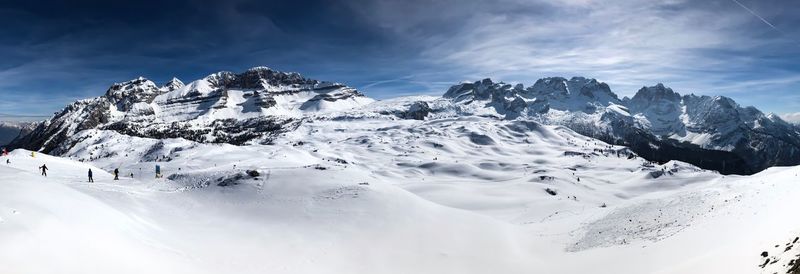 Panoramic view of snowcapped mountains against sky