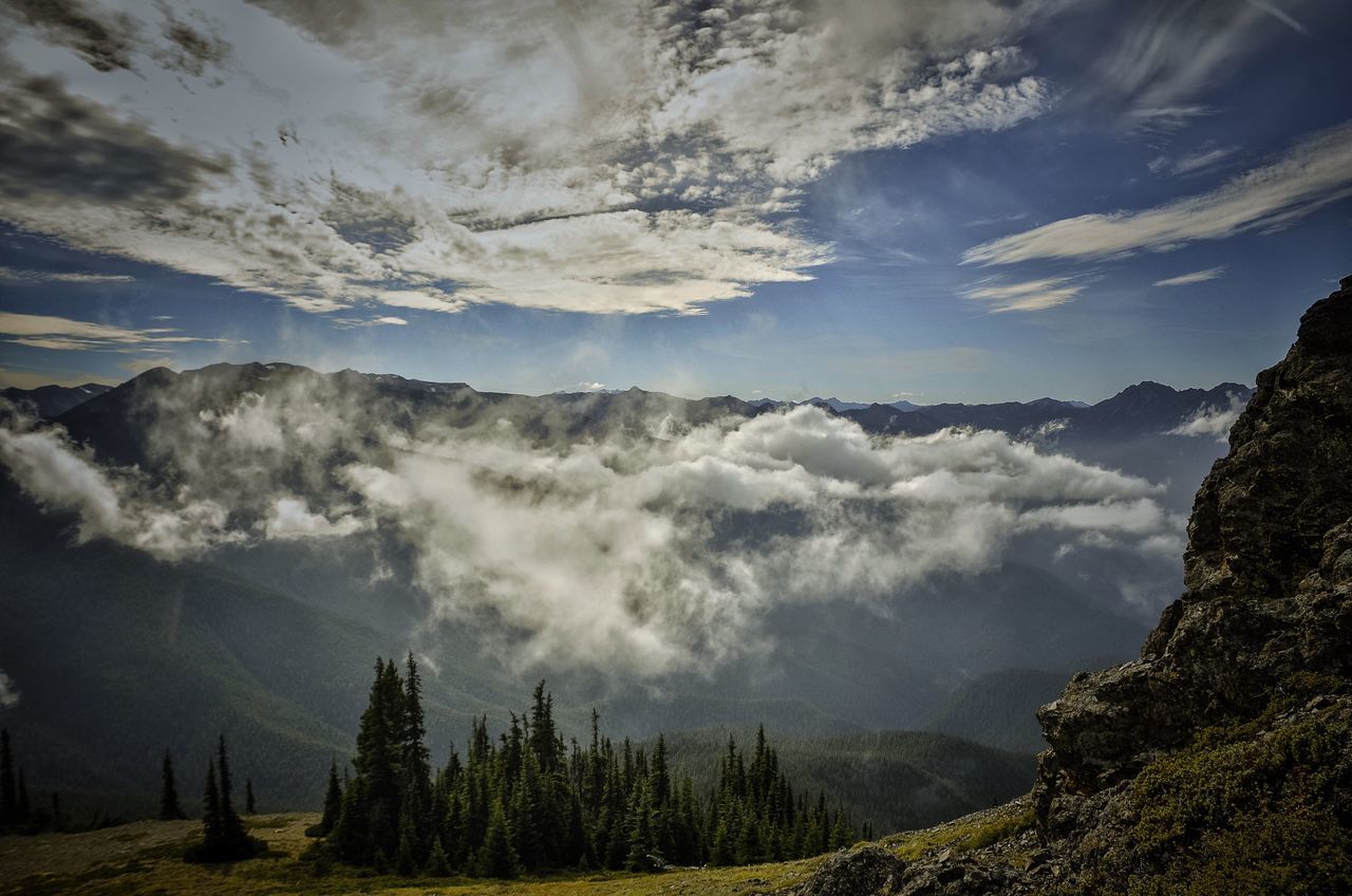 SCENIC VIEW OF MOUNTAIN AGAINST CLOUDY SKY