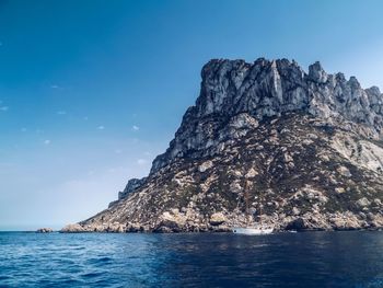 Scenic view of sea against clear blue sky