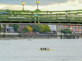 View of river along built structures