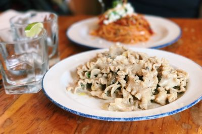 Close-up of meal served on table