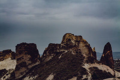 Low angle view of rock formations against sky