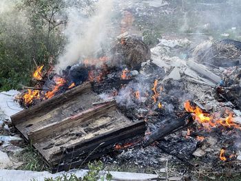 High angle view of bonfire