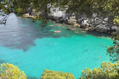 High angle view of swimming in sea