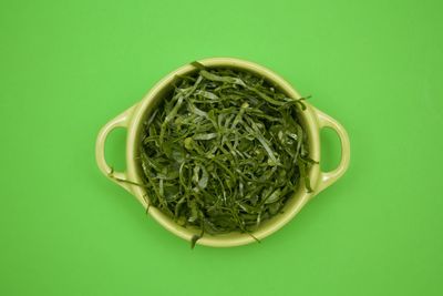High angle view of tea in bowl