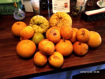 High angle view of fruits on table