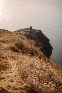 High angle view of rocks on shore at sea