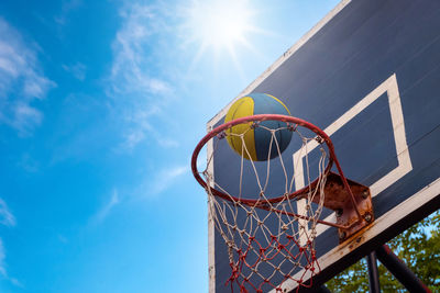 Low angle view of basketball hoop against sky