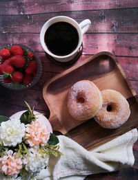 High angle view of breakfast on table