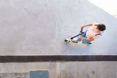 High angle view of man surfing on wall