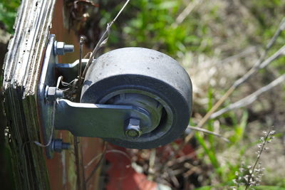 High angle view of bicycle on field