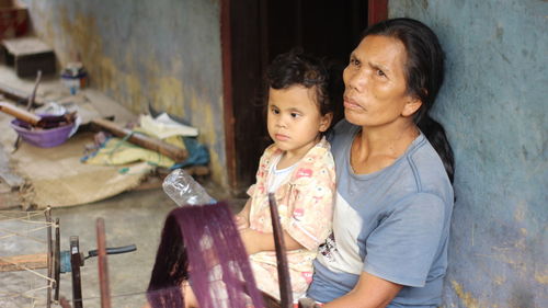 Mother and daughter at home