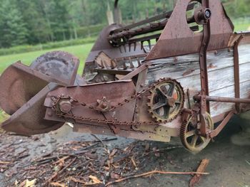 Old rusty machinery on land 