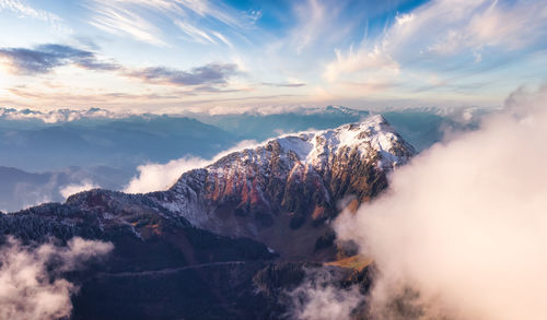 Scenic view of mountains against sky during sunset