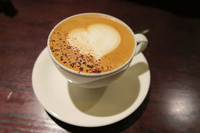 High angle view of coffee on table