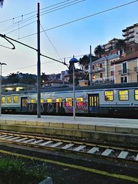 Railroad station platform in city