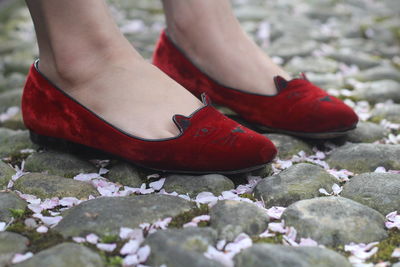 Low section of woman on rock