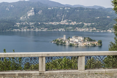 High angle view of city by sea