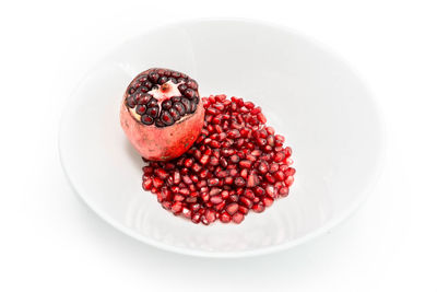 High angle view of strawberries in plate