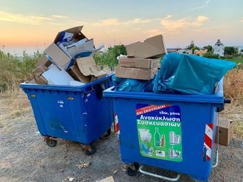 Garbage bin against blue sky