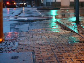 Wet road in city during rainy season