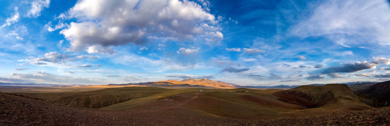 Panoramic view of landscape against cloudy sky