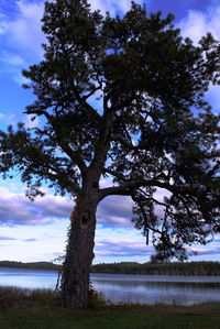 Scenic view of lake against cloudy sky