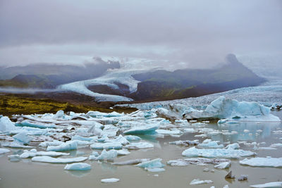 Frozen lake against sky during winter