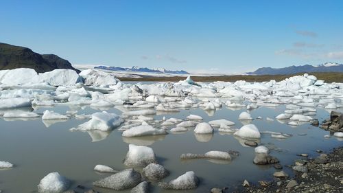 Frozen lake against sky during winter