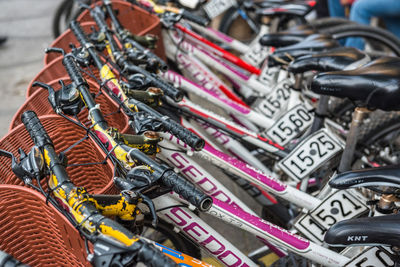 High angle view of bicycles