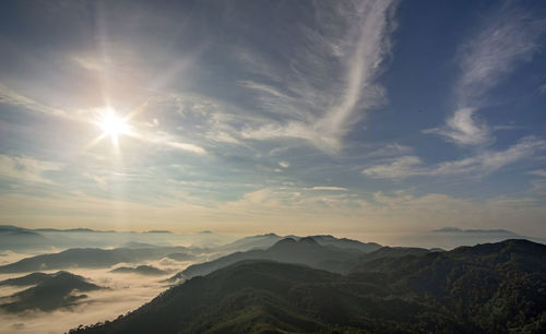 Scenic view of mountains against sky during sunset