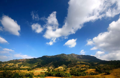 Scenic view of mountains against cloudy sky