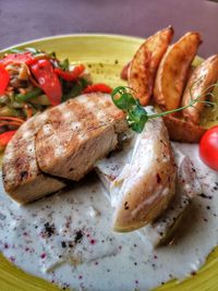 Close-up of meal served in plate