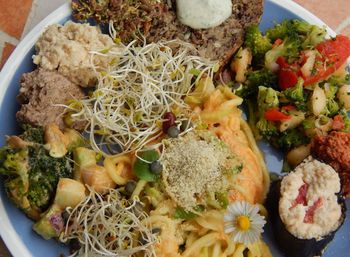 High angle view of meal served in bowl