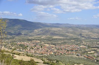 High angle view of town against sky