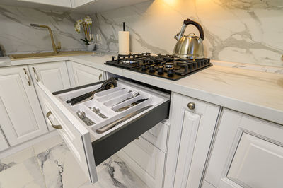 High angle view of kitchen at home