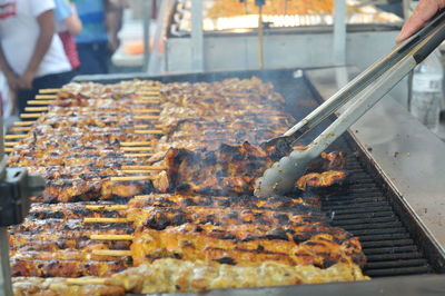 Close-up of meat on barbecue grill