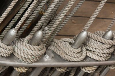 Close-up of rope tied on boat