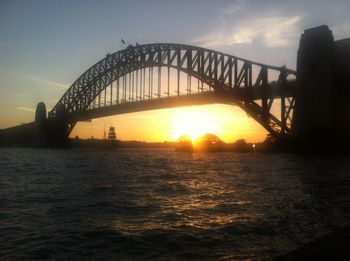 View of bridge in city at sunset