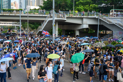 Group of people on street in city