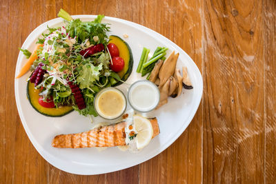 High angle view of meal served in bowl