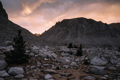 Scenic view of mountains against sky during sunset