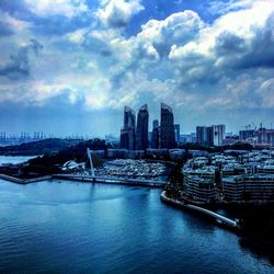 View of cityscape against cloudy sky