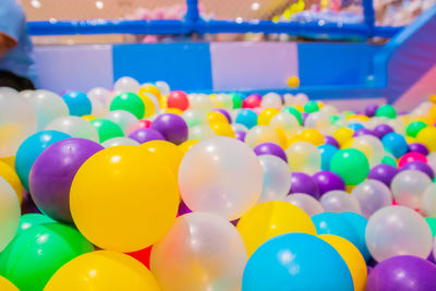 High angle view of multi colored balloons balls