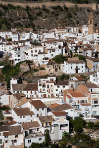 High angle view of buildings in town