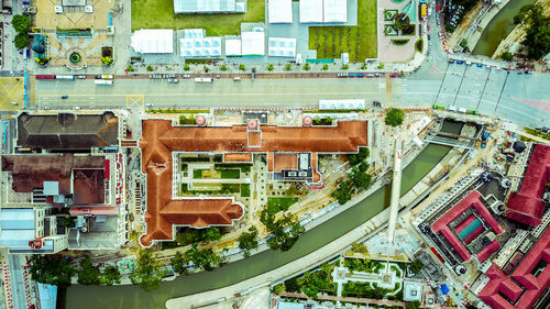 High angle view of buildings in city