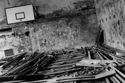 Abandoned building seen through window