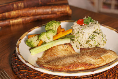 Close-up of food in plate on table